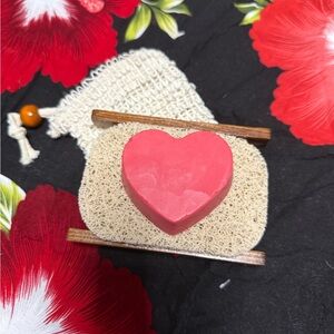 Heart-Shaped Red Cherry Scented Soap on Loofah